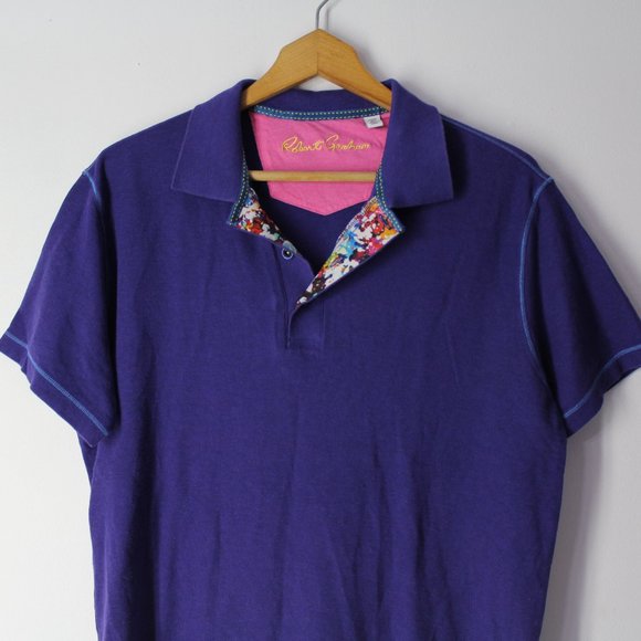 Robert Graham Polo Golf Shirt Mens M Purple Solid abstract flip collar placket - Picture 5 of 10